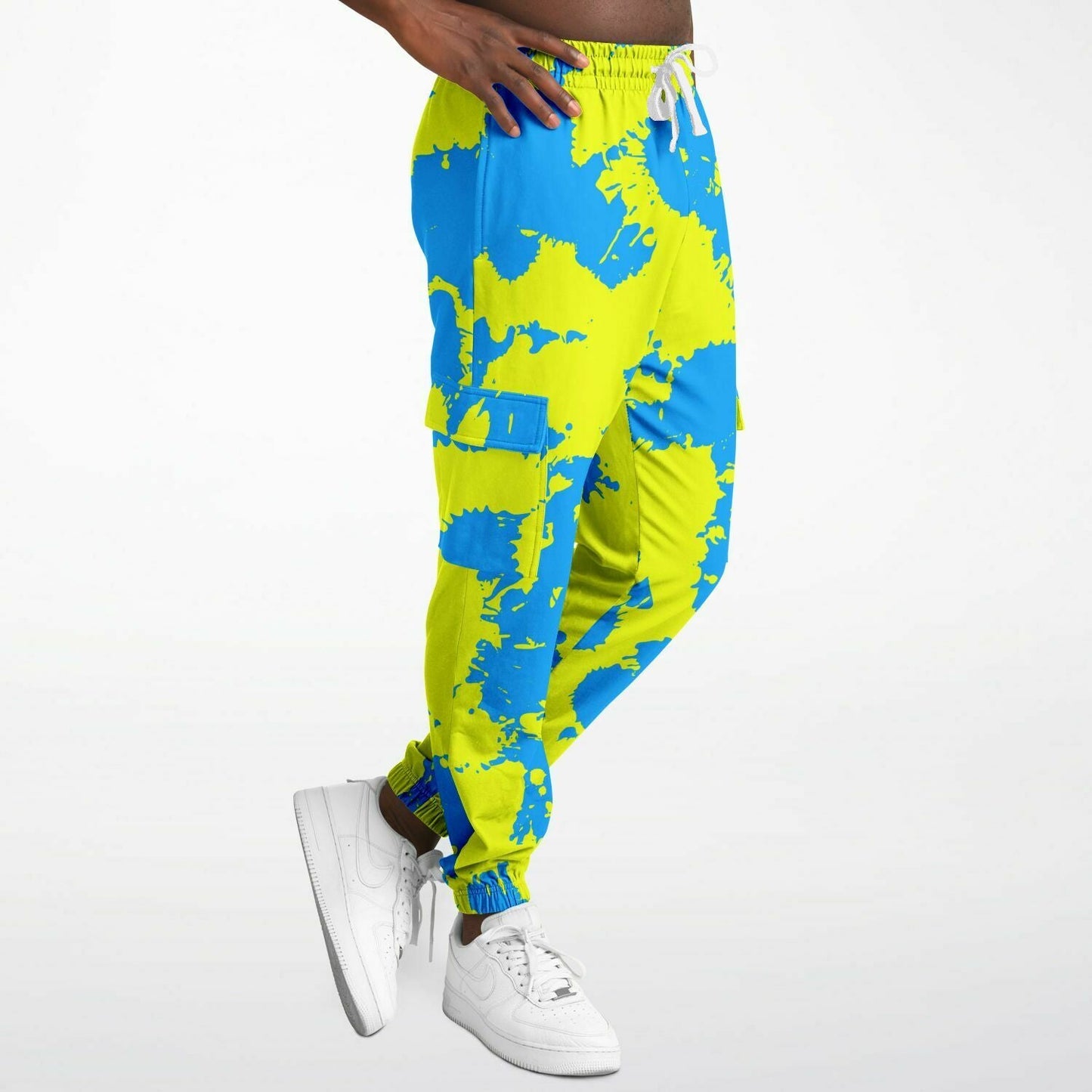 Yellow and Blue Paint Splatter Unisex Cargo Joggers (Fleece Lined)