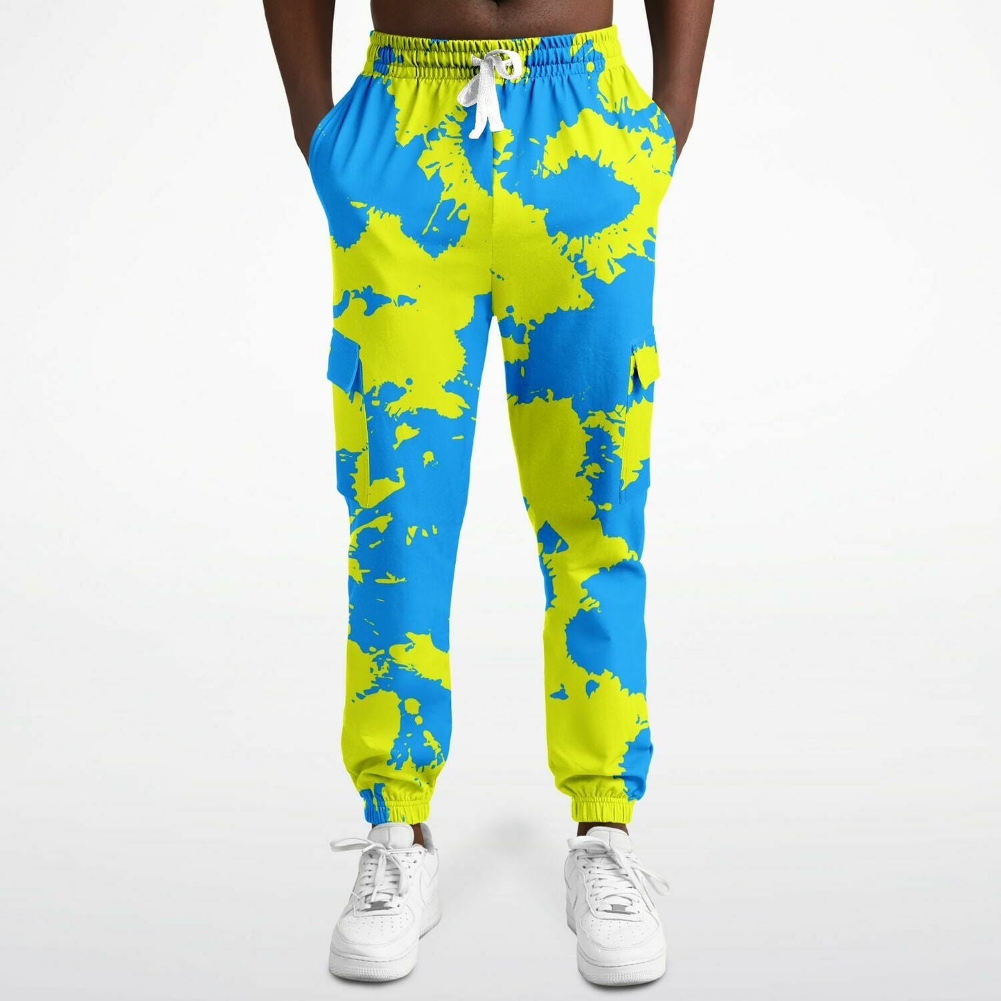 Yellow and Blue Paint Splatter Unisex Cargo Joggers (Fleece Lined)