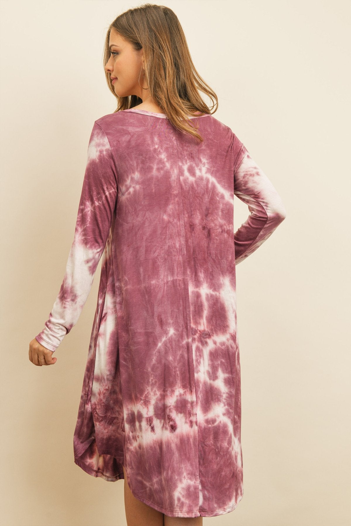 Tie Dye V-Neck Rounded Hem Midi Dress