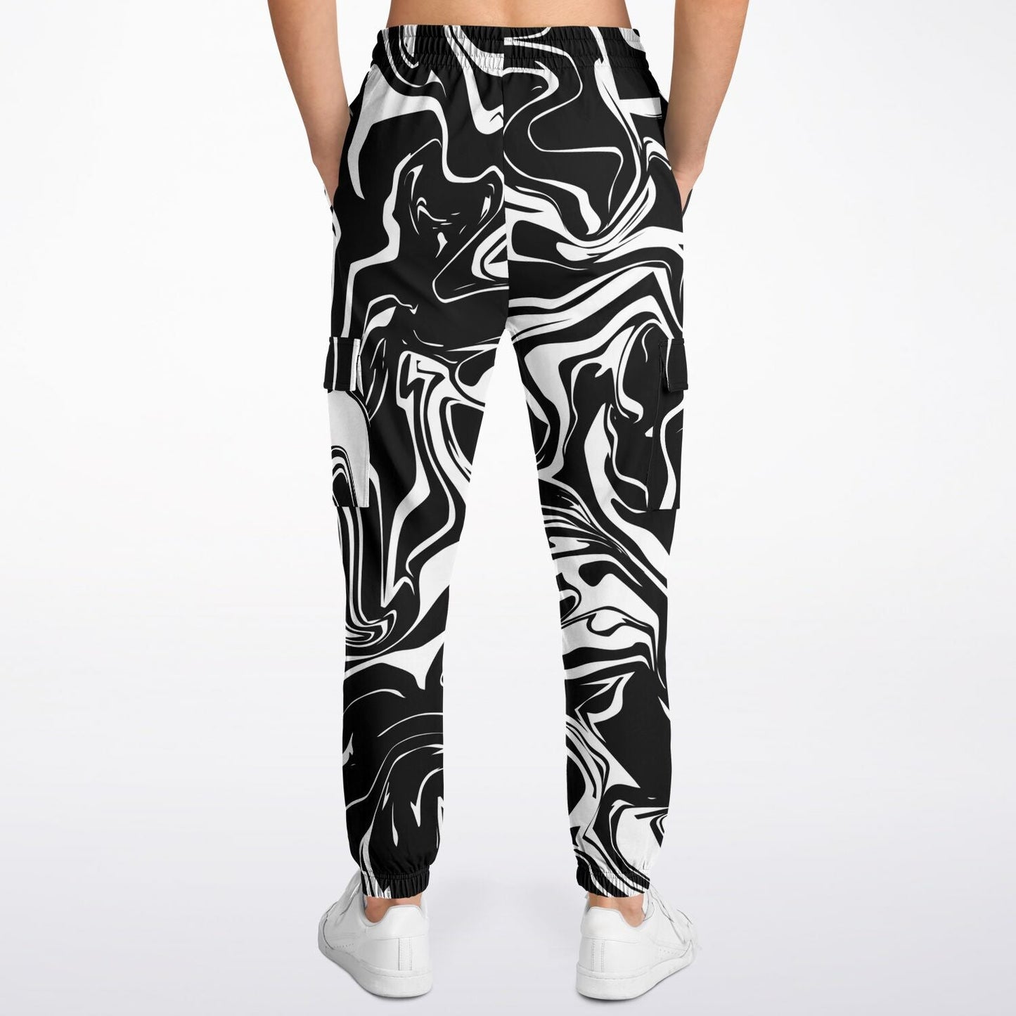 Black and White Oil Spill Unisex Cargo Joggers (Fleece Lined)