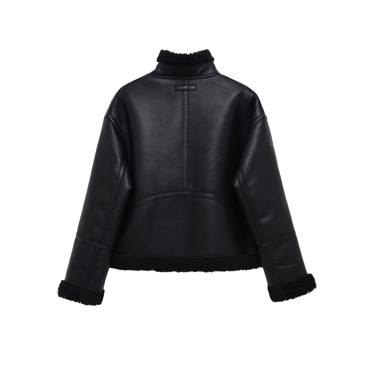 SoHo Black Faux Leather Shearling Aviator Biker Jacket