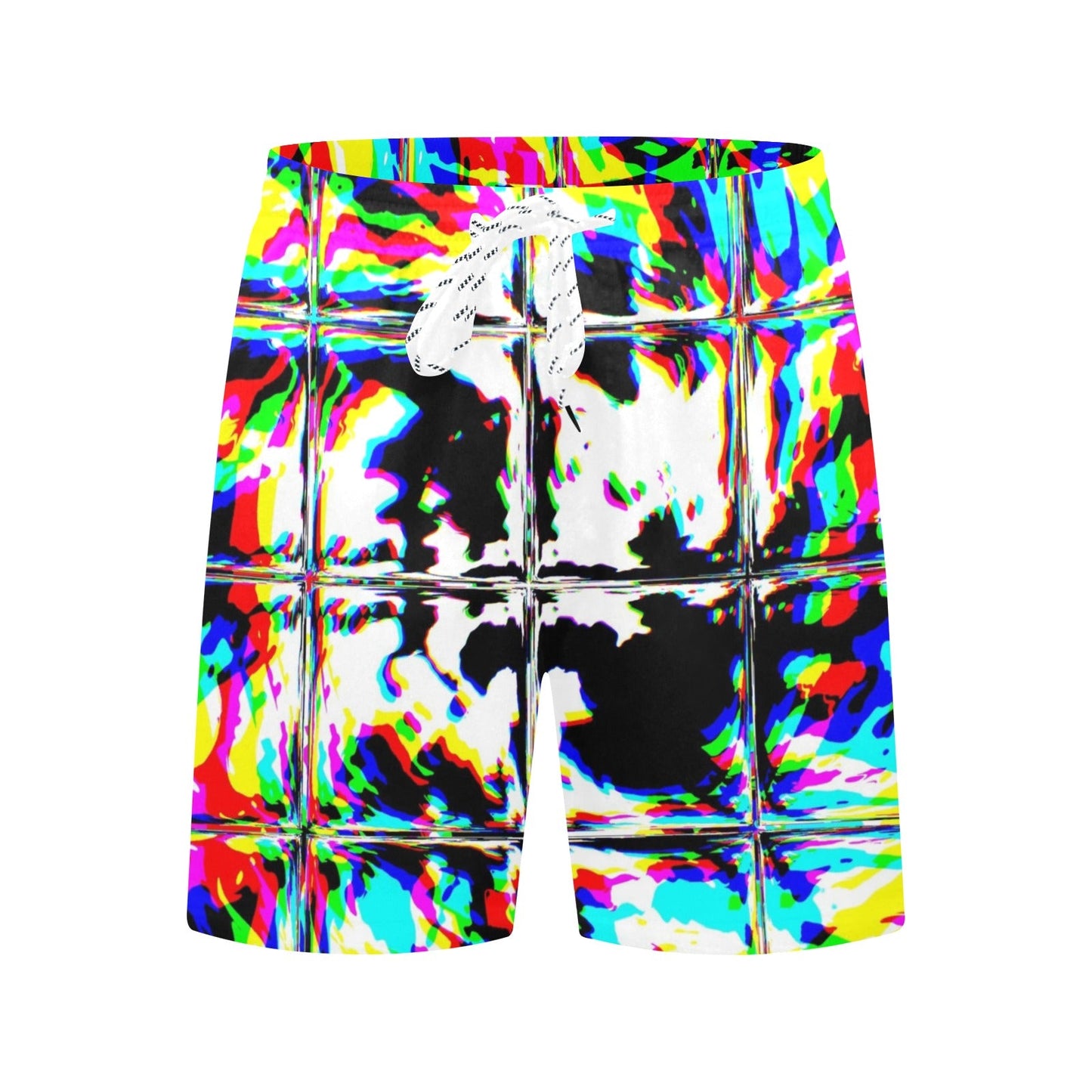 Psychedelic Rainbow Plaid Rave Swim Shorts