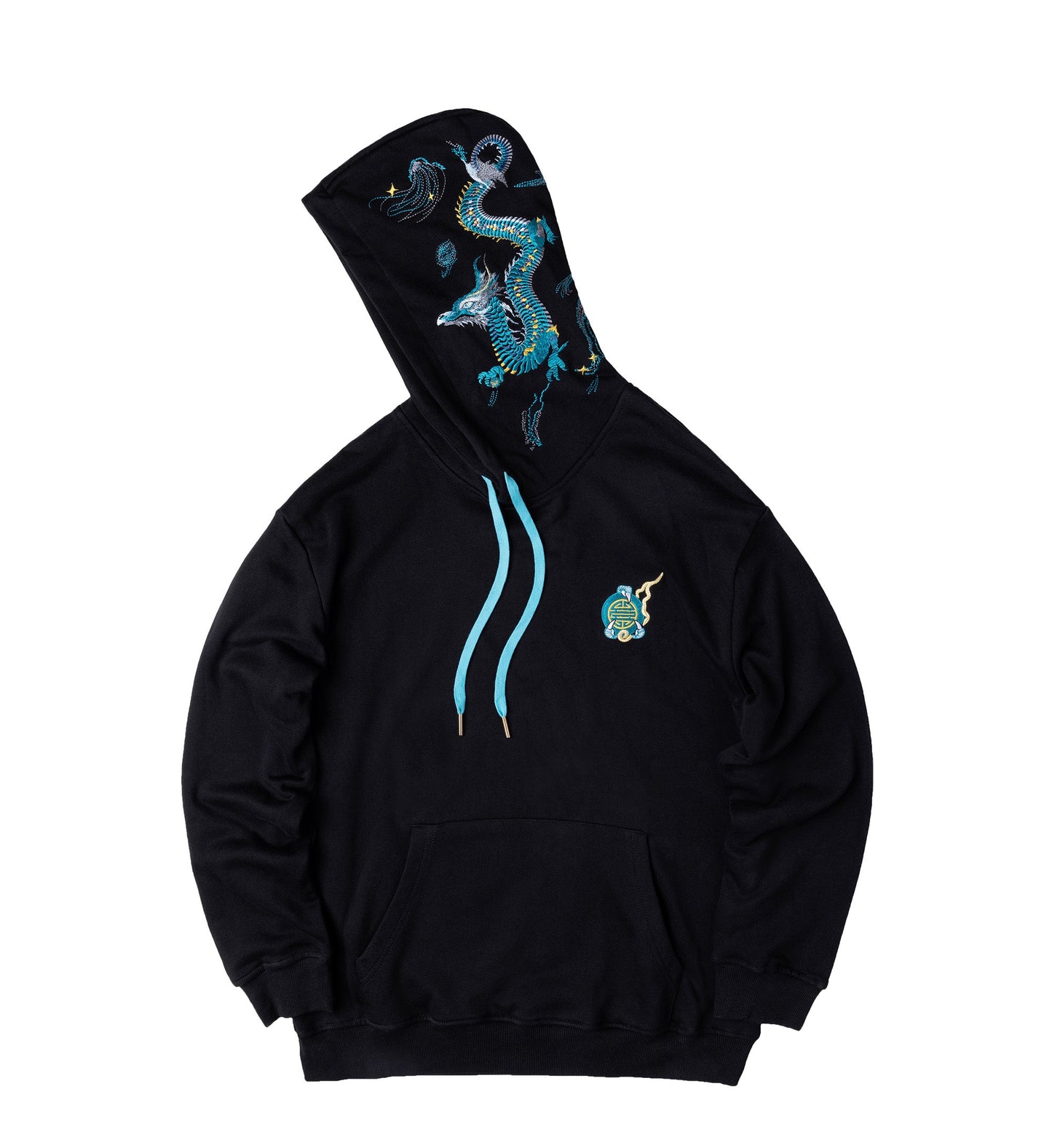 Sudadera con capucha y bordado de dragón azul KH9000