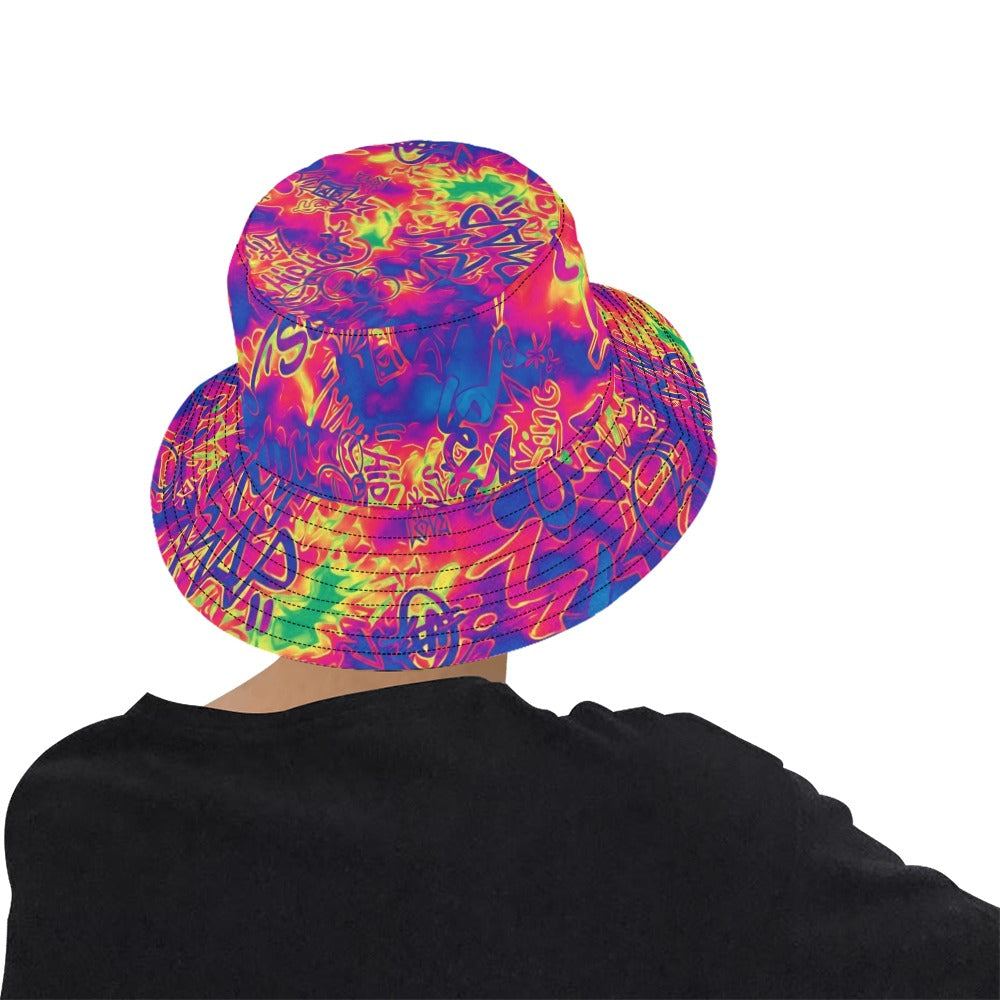 Neon Graffiti Mix Bucket Hat | UV Blacklight Reactive