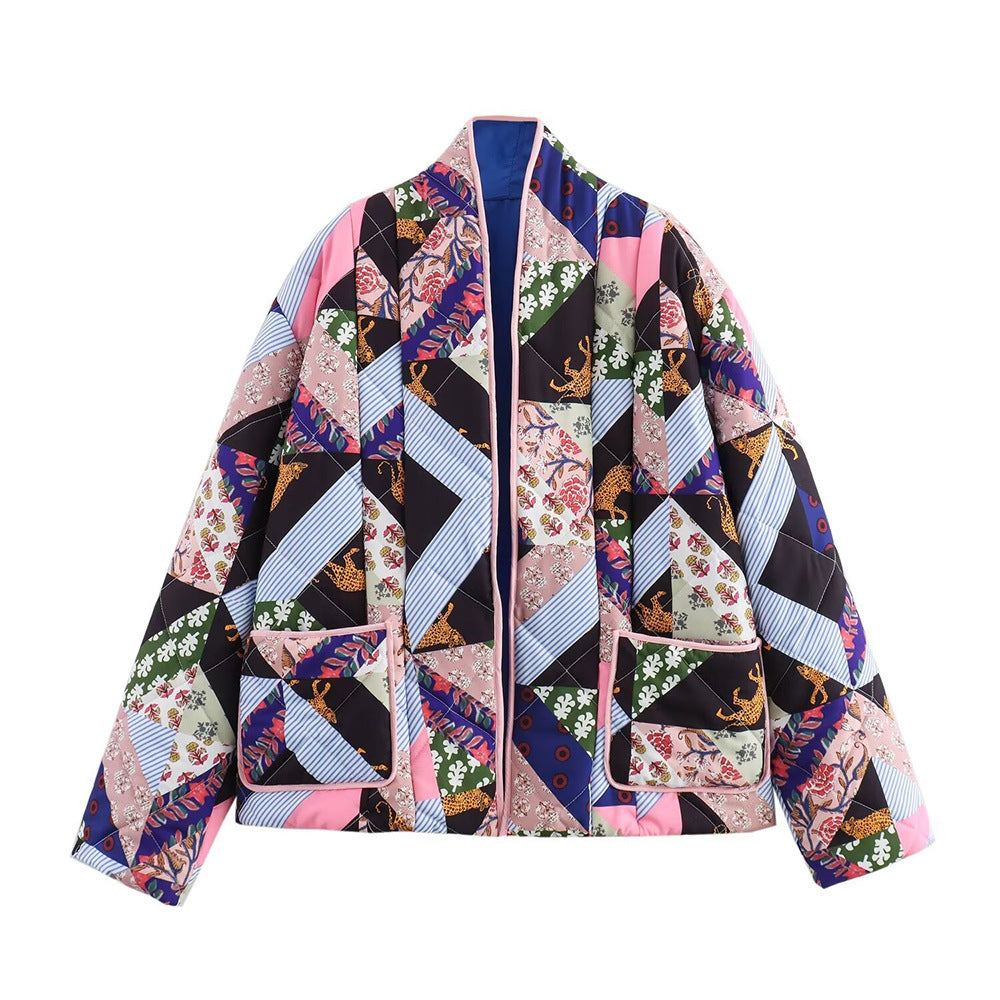 Quilted Jacket in Geometric Animal Print Patchwork