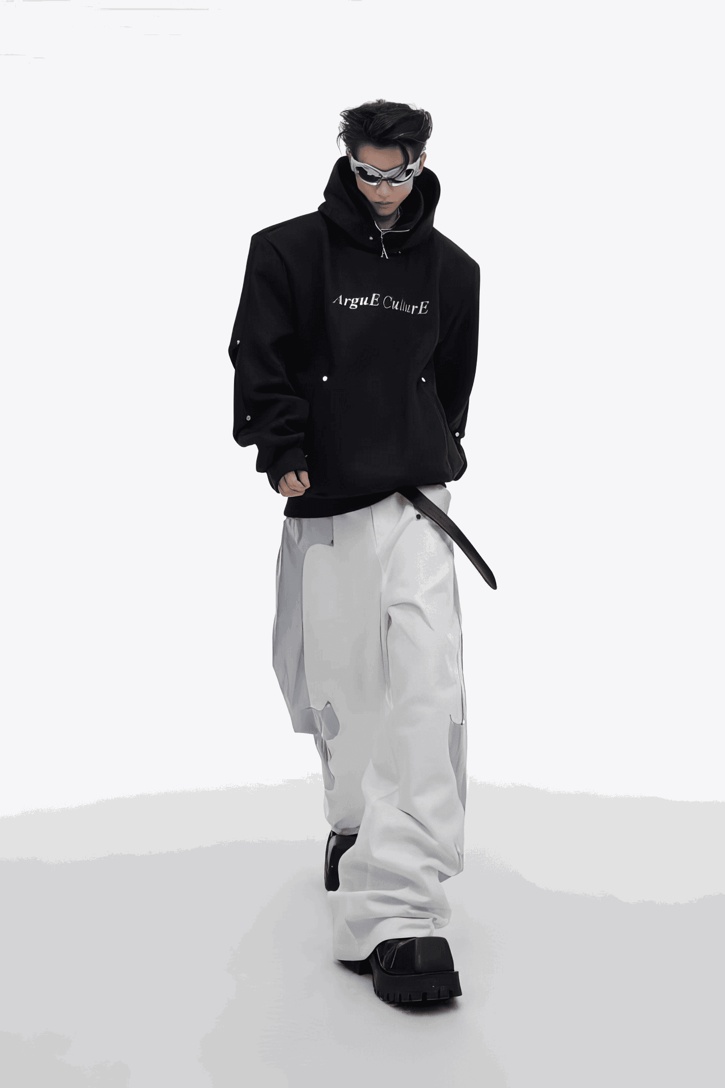 American Style Heavy Hooded Sweatshirt – High Collar, Shoulder Pads