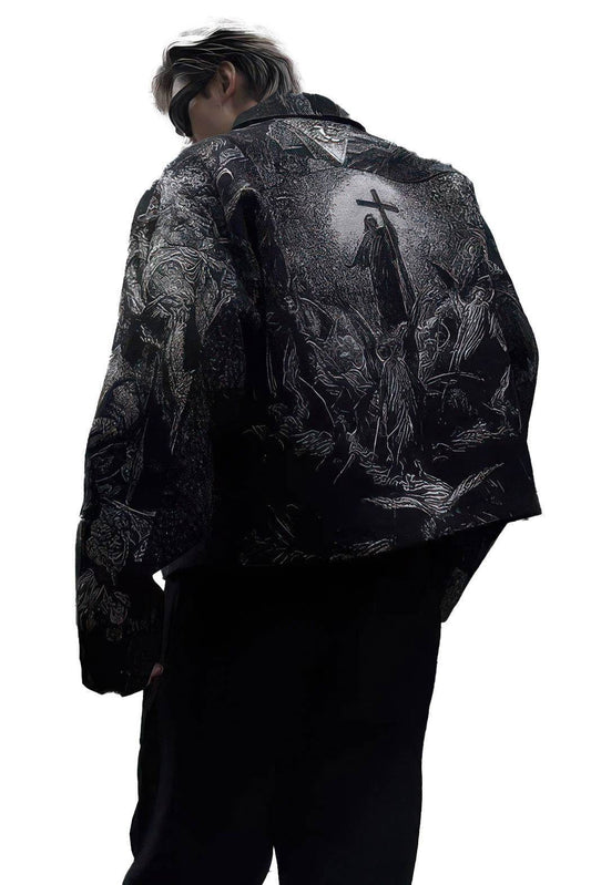 Avant-Garde Oversized Blazer - Textured Jacquard for Dark Fashion