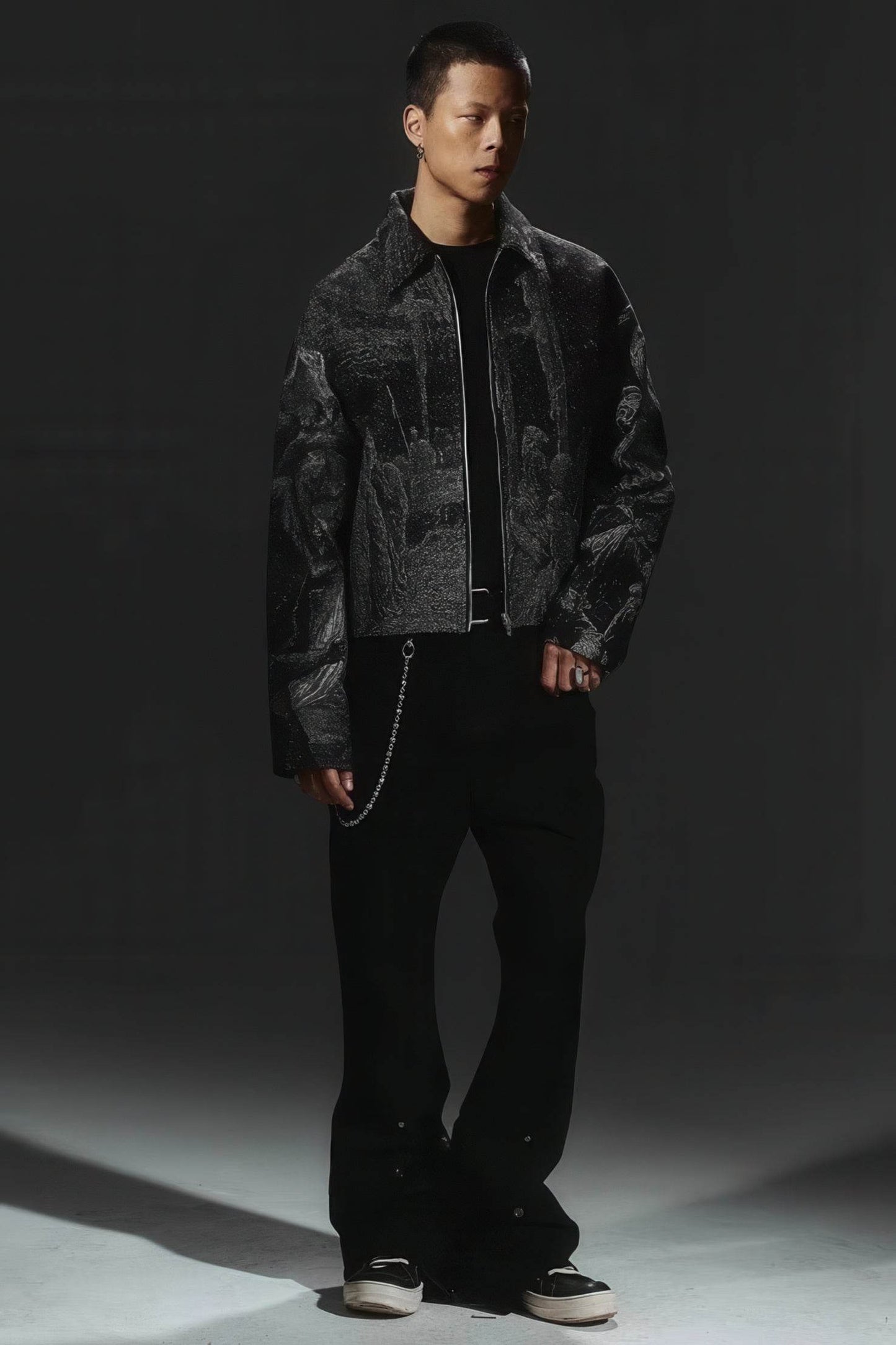 Avant-Garde Oversized Blazer - Textured Jacquard for Dark Fashion