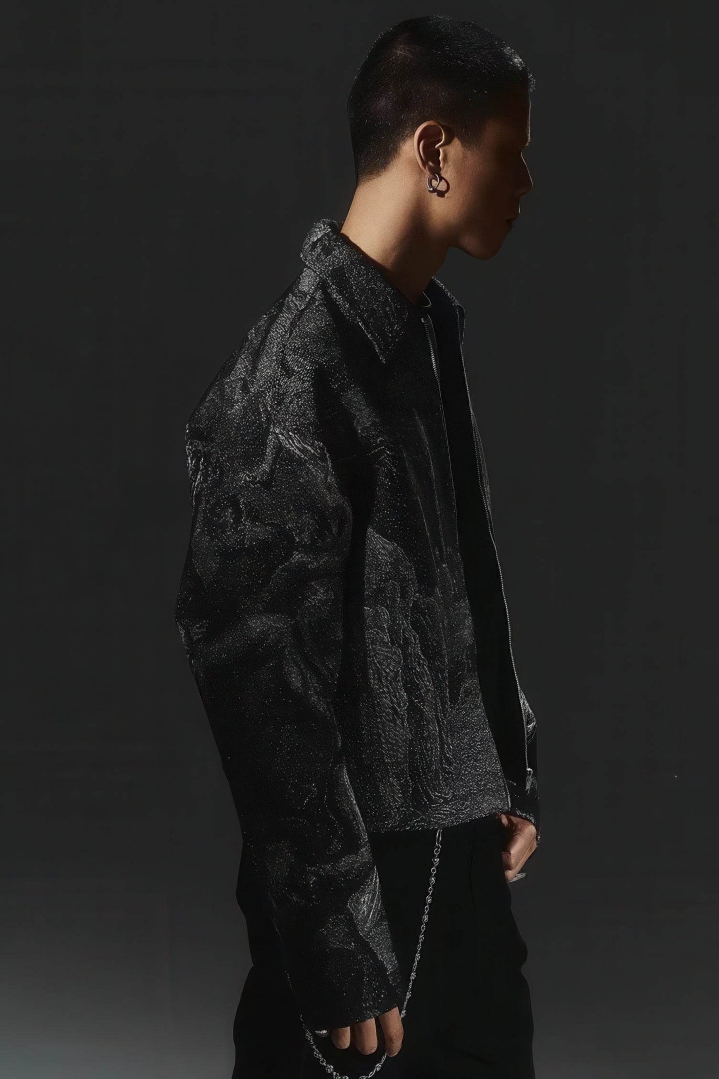 Avant-Garde Oversized Blazer - Textured Jacquard for Dark Fashion