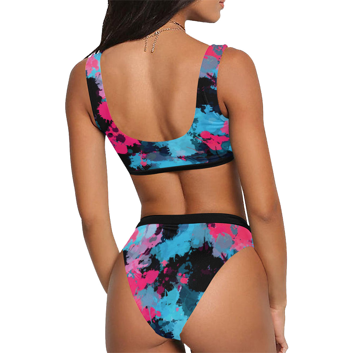 Pink & Blue Paint Splatter UV Bikini Set
