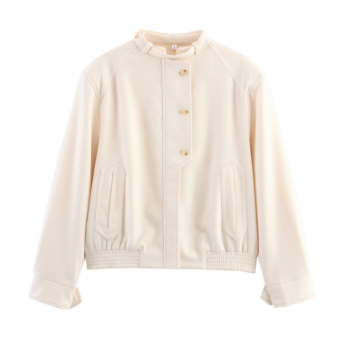 SoHo Cream Faux Leather High Collar Bomber