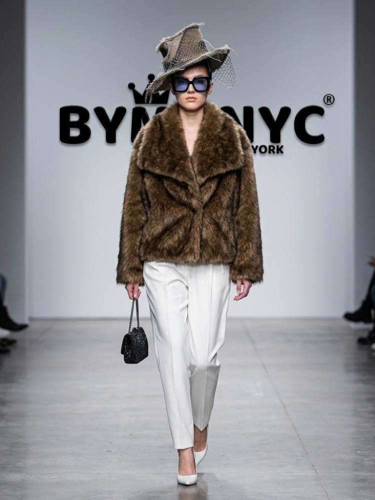 Plush Faux Fur Short Coat in Dark Brown