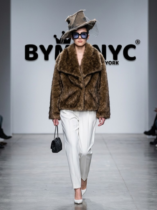 Plush Faux Fur Short Coat in Dark Brown