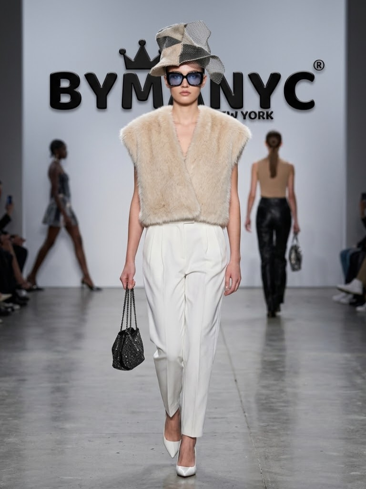 Faux Fur Sleeveless Vest in Cream