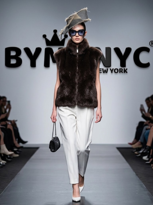 High-Neck Plush Faux Fur Vest in Espresso Brown