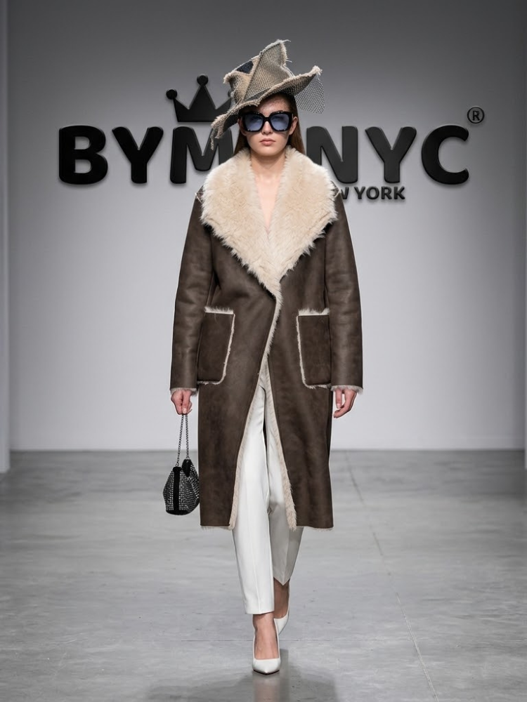 Faux Shearling Long Coat in Espresso Brown