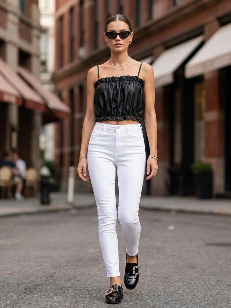 SoHo Black Satin Ruched Crop Top