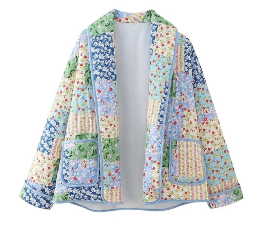 Quilted Blazer Jacket in Pastel Floral Patchwork
