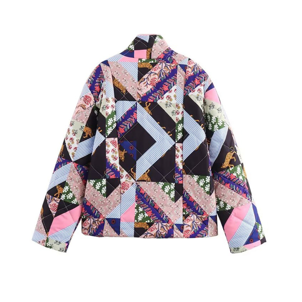 Quilted Jacket in Geometric Animal Print Patchwork