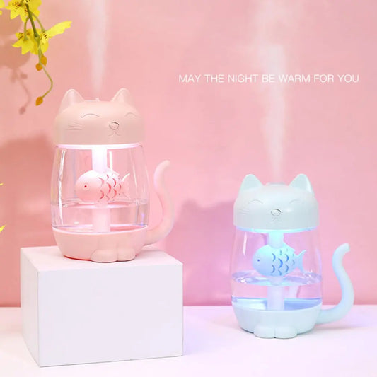 Humidificador de aire con forma de gato y luz LED