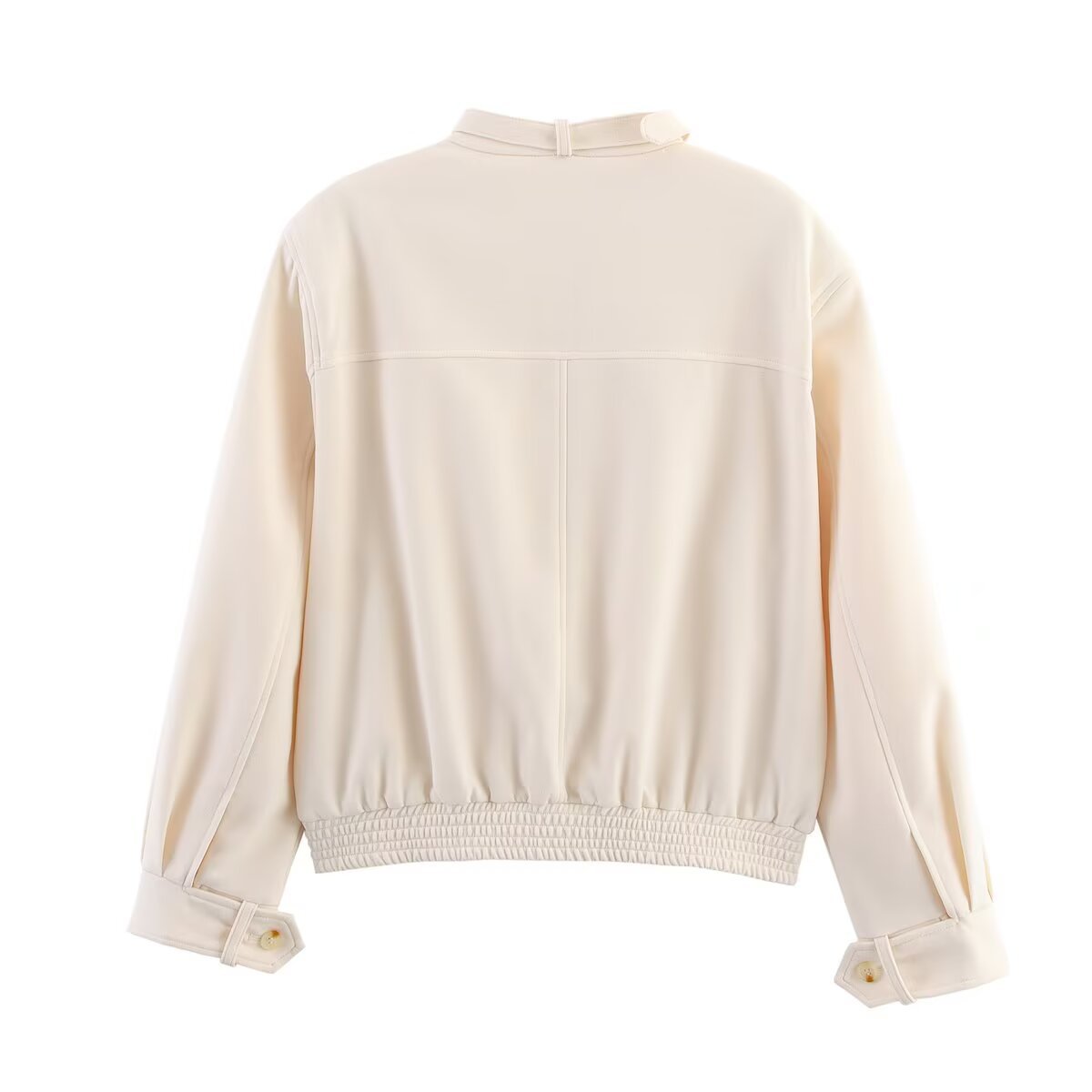 SoHo Cream Faux Leather High Collar Bomber