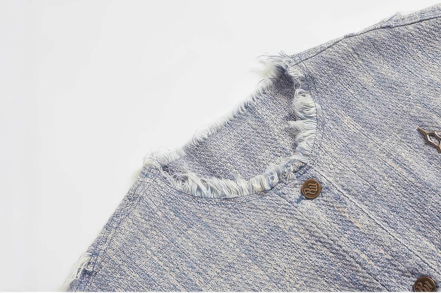 Distressed Denim Vest - Washed Rivet & Frayed Hem Design
