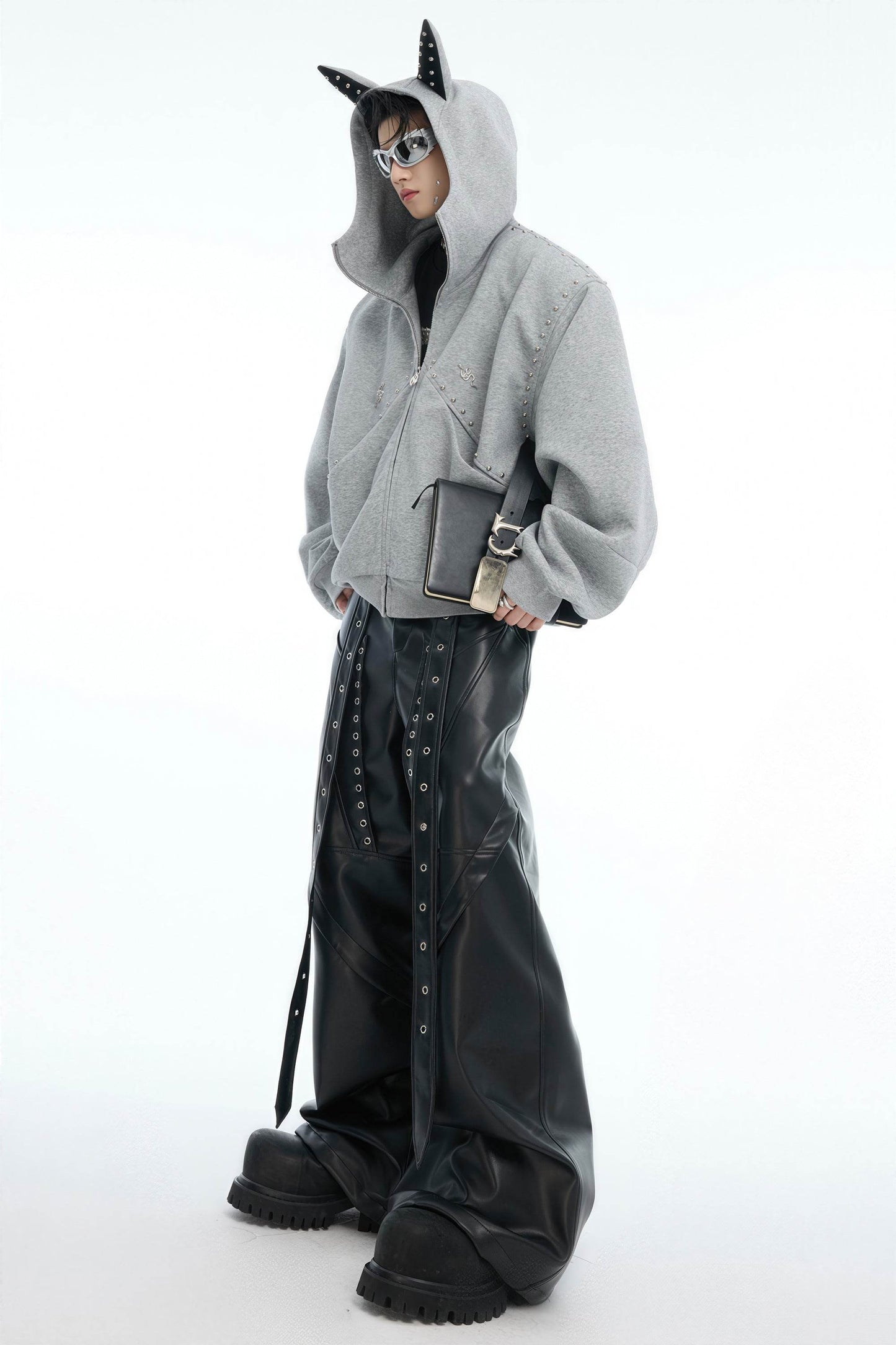 Doberman Dog Hooded Jacket with Rivet Accents