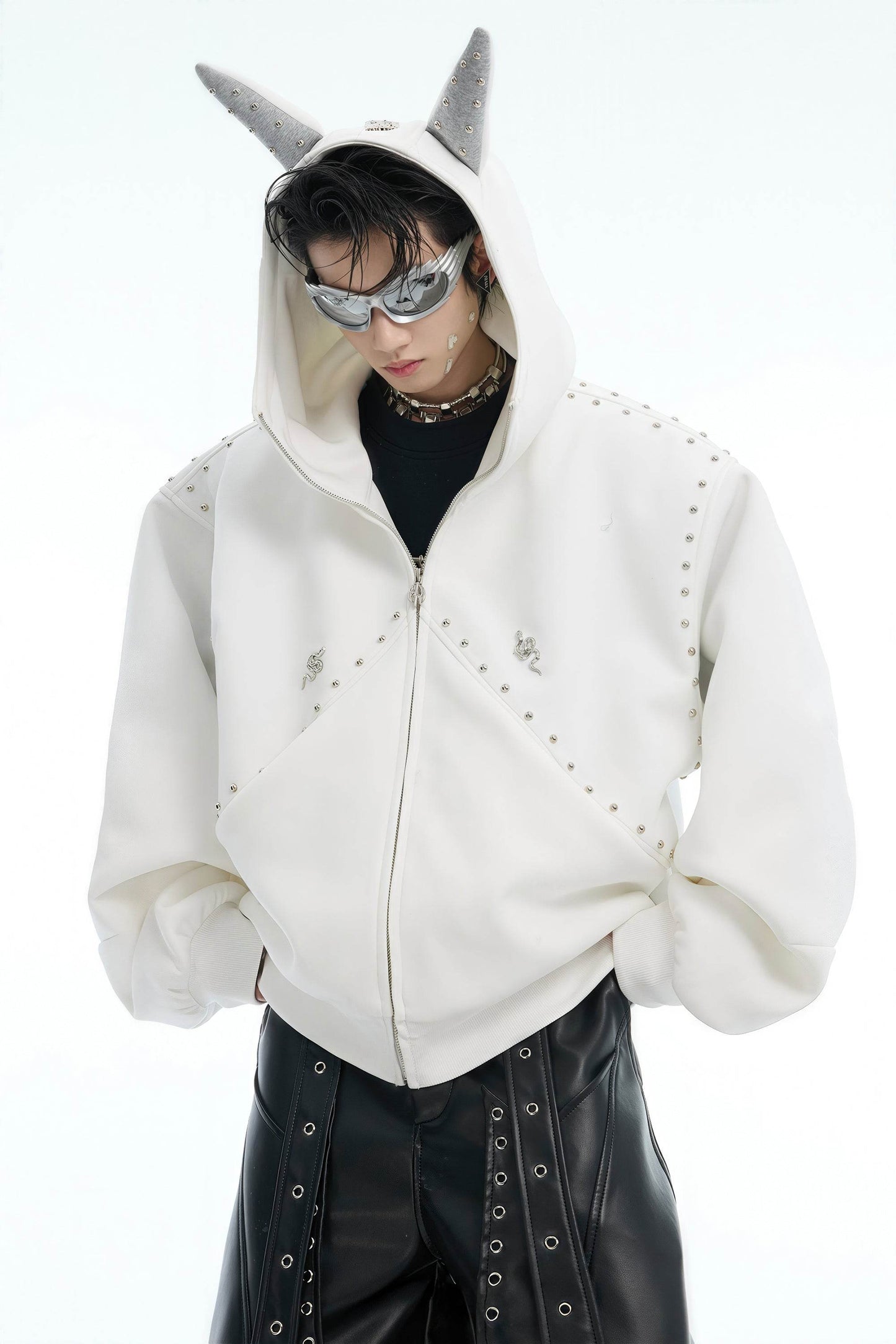 Doberman Dog Hooded Jacket with Rivet Accents