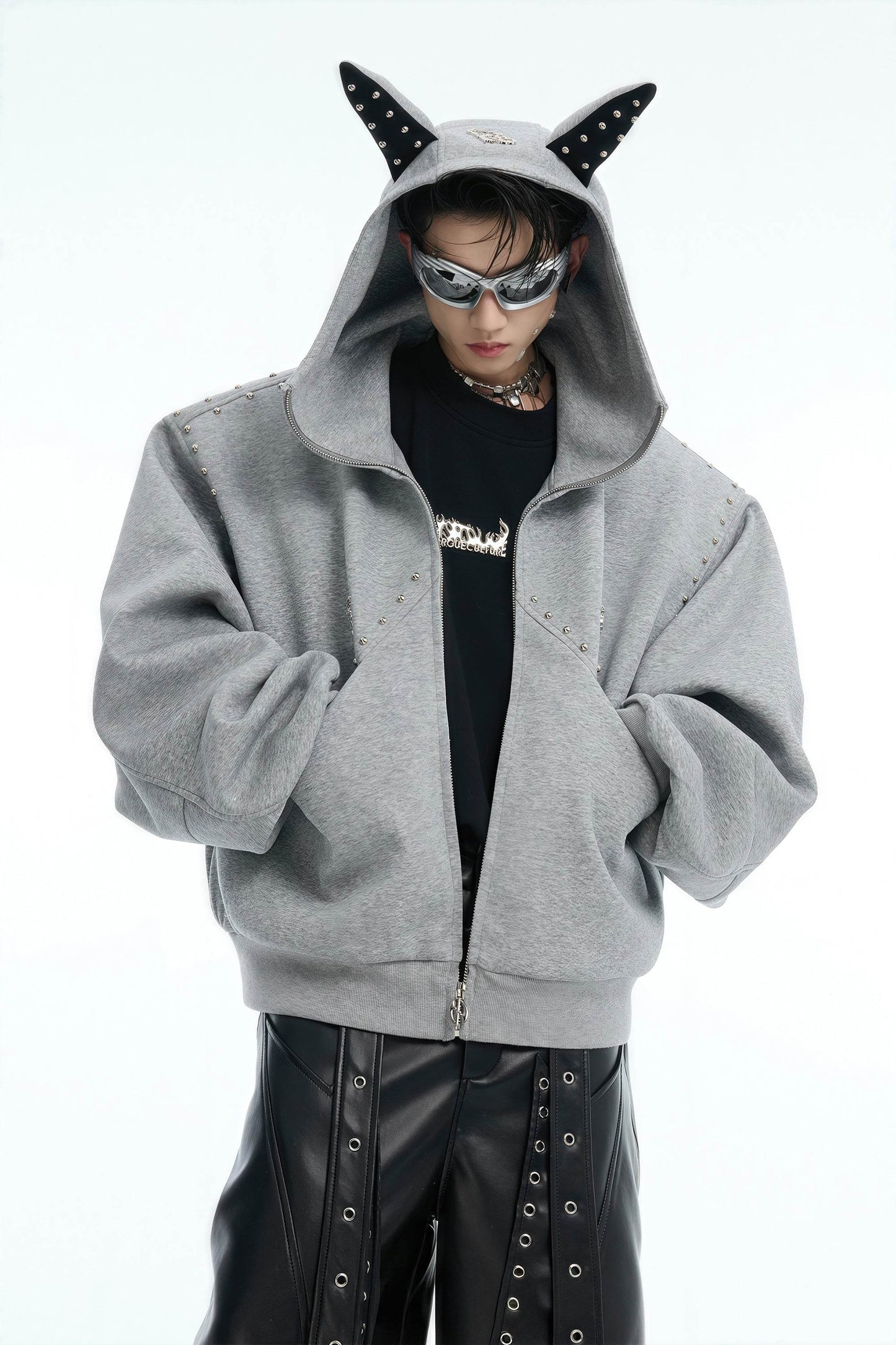 Doberman Dog Hooded Jacket with Rivet Accents