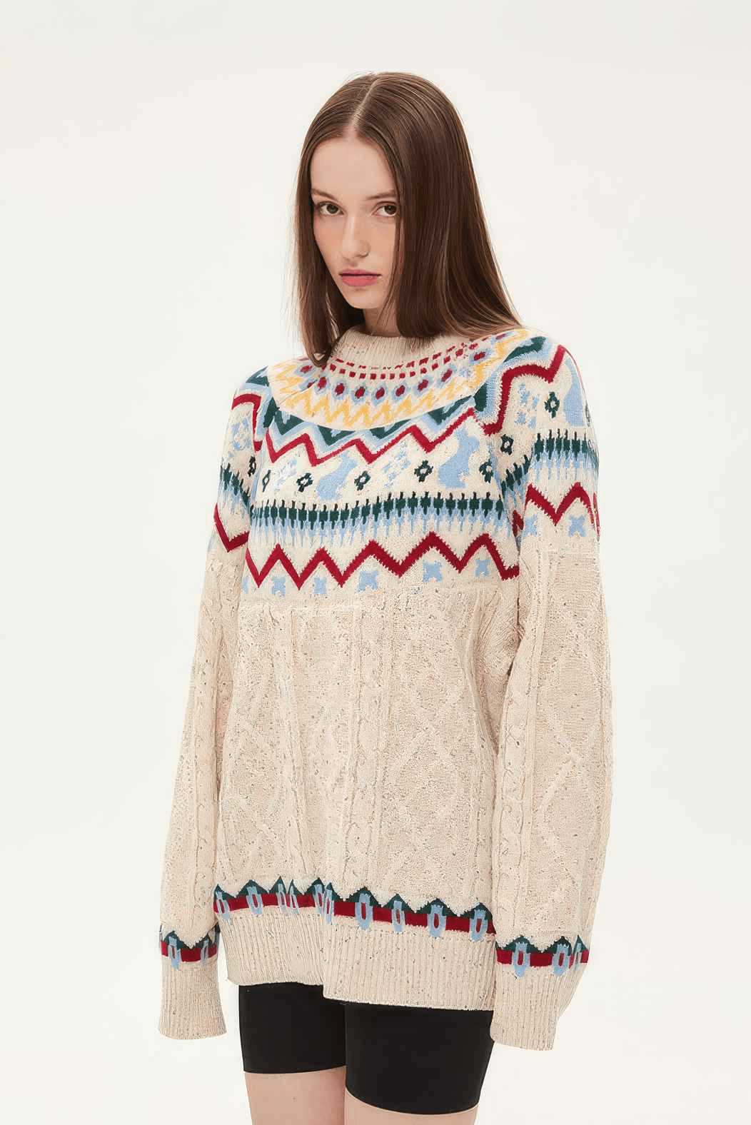 Fair Isle Red Holiday Knit Sweater - Cozy Oversized Pullover for Festive Vibes