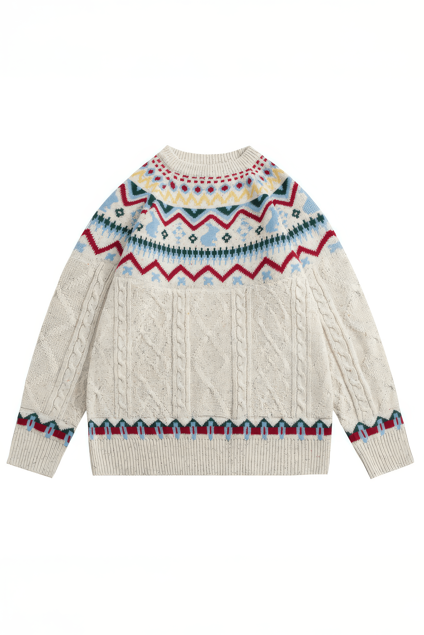 Fair Isle Red Holiday Knit Sweater - Cozy Oversized Pullover for Festive Vibes