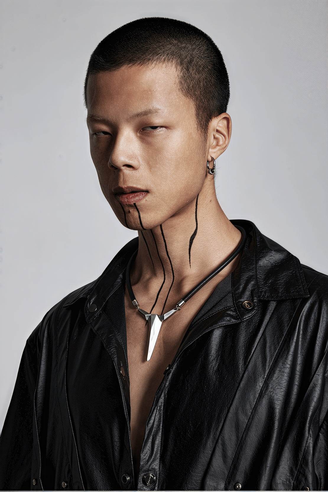 Geometric Zircon Pendant Necklace - Leather Cord Design