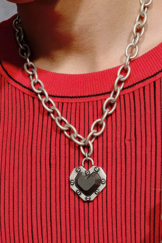 Concrete Heart Necklace – Unisex Grey Diamond Style