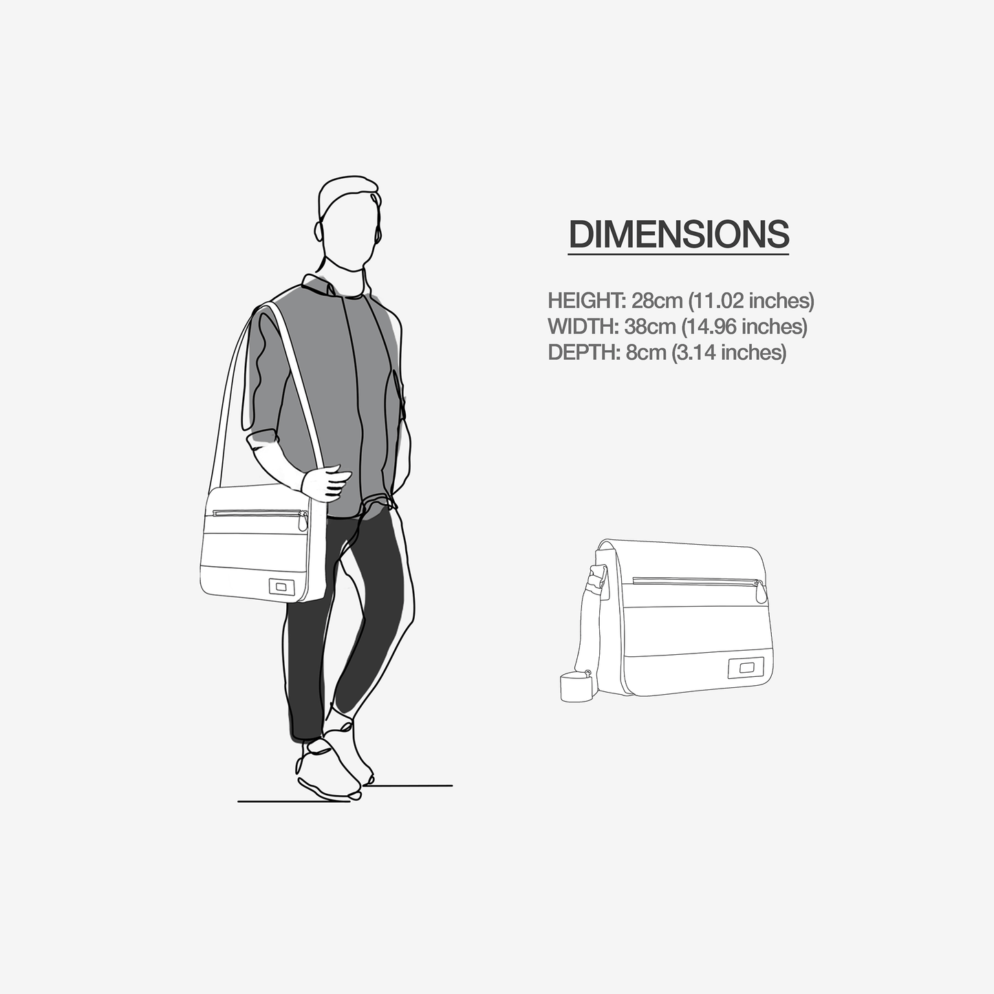 Bolso bandolera vegano de rayas urbanas de 40 cm | BYMANYC ® New York Downtown Edge