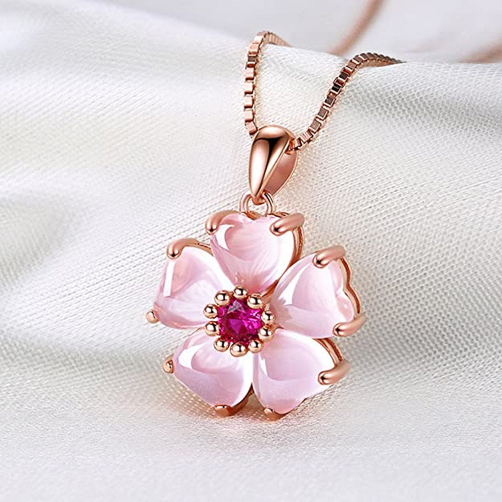 Collier pendentif Sakura rose