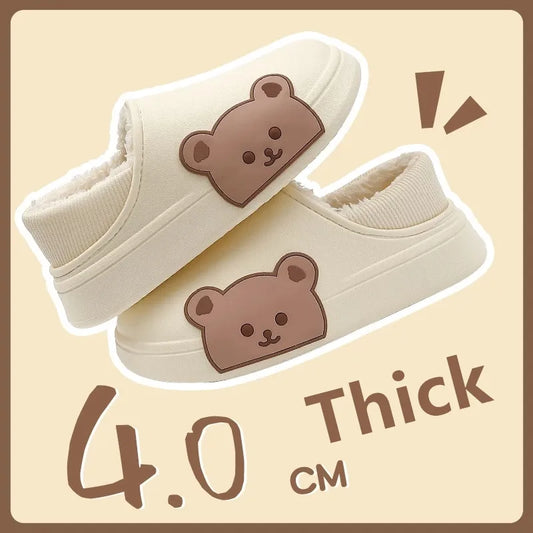 Pantuflas de invierno gruesas con forma de osito de peluche