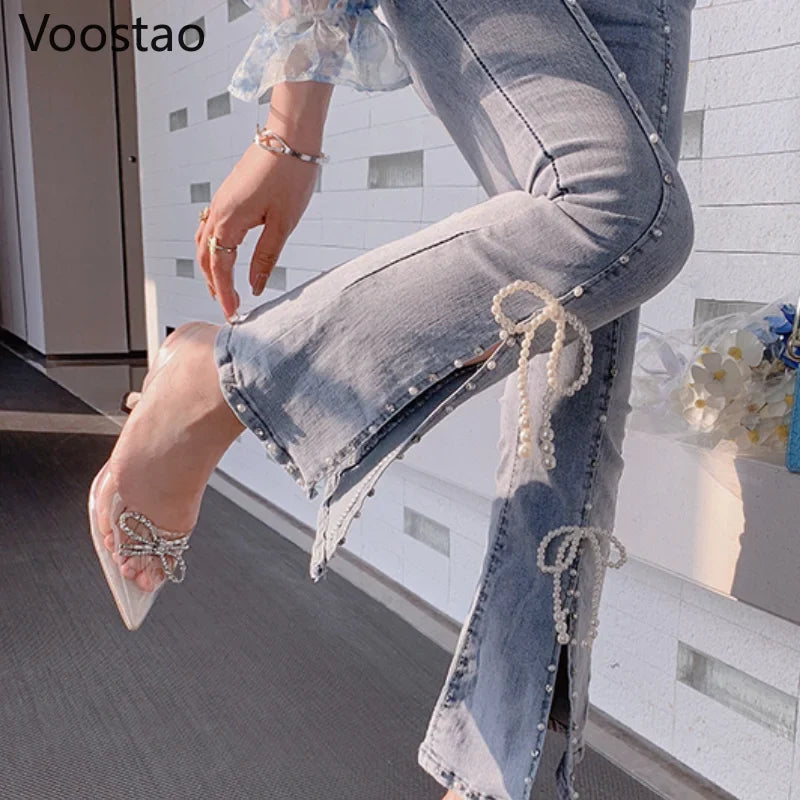 Kawaii Beaded Beauty High Waist Jeans