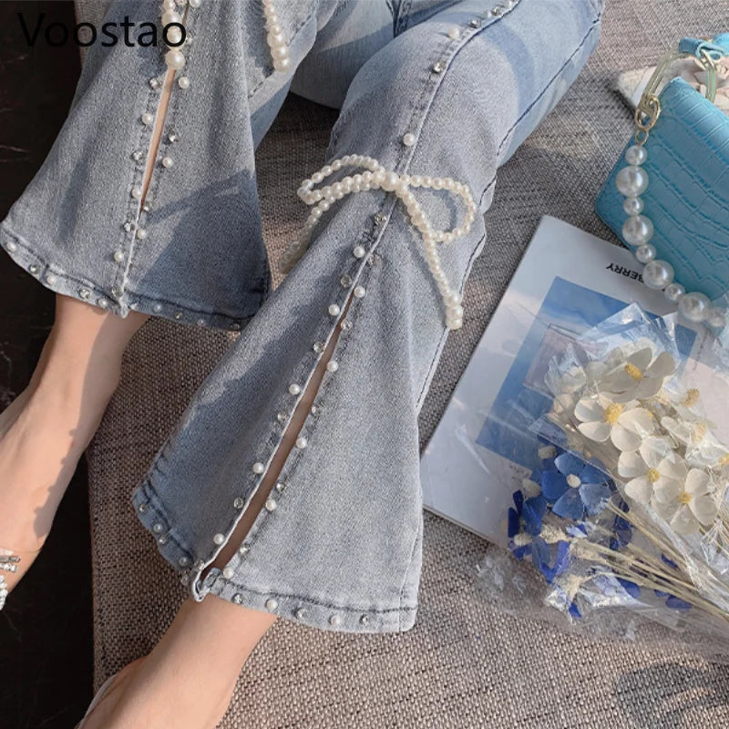 Kawaii Beaded Beauty High Waist Jeans