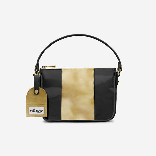 Bolso BYMANYC ® Nueva York – Luxe Colgante Vertical en Platino y Negro