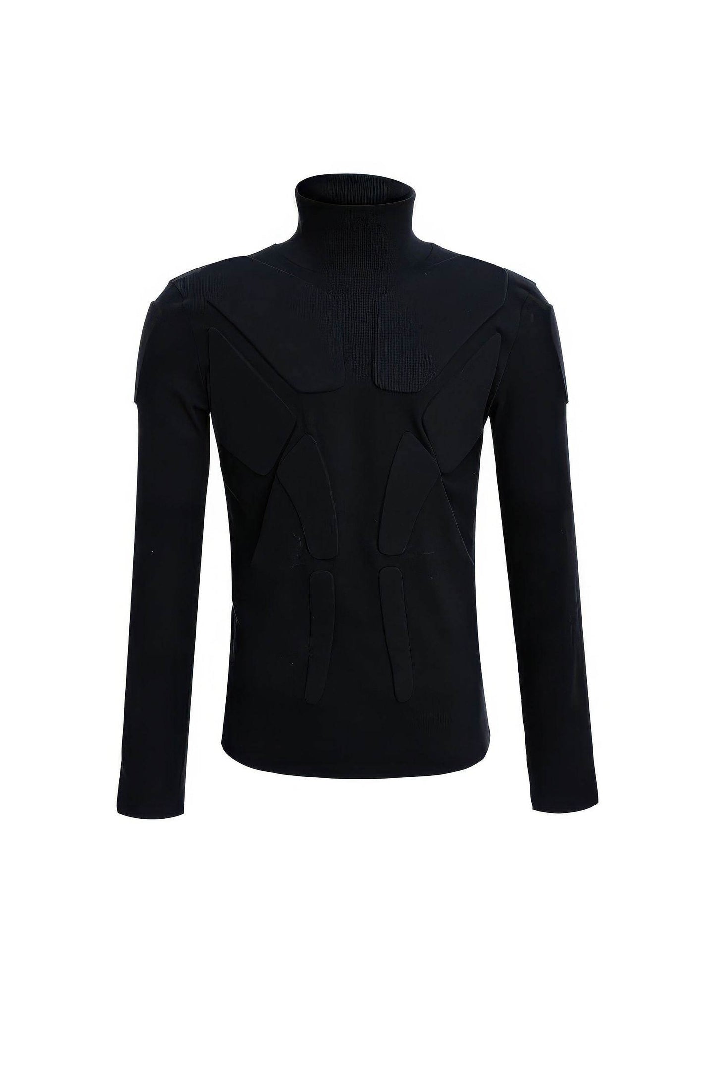 Heavy-Duty Armor-Inspired Black High Neck Long Sleeve Top - Slim Fit & Versatile