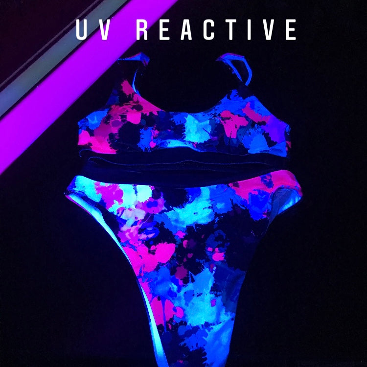 Pink & Blue Paint Splatter UV Bikini Set