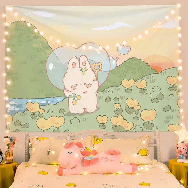 Tapiz de pared de conejito kawaii