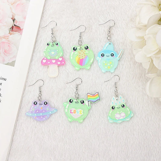 Boucles d'oreilles en acrylique grenouille kawaii