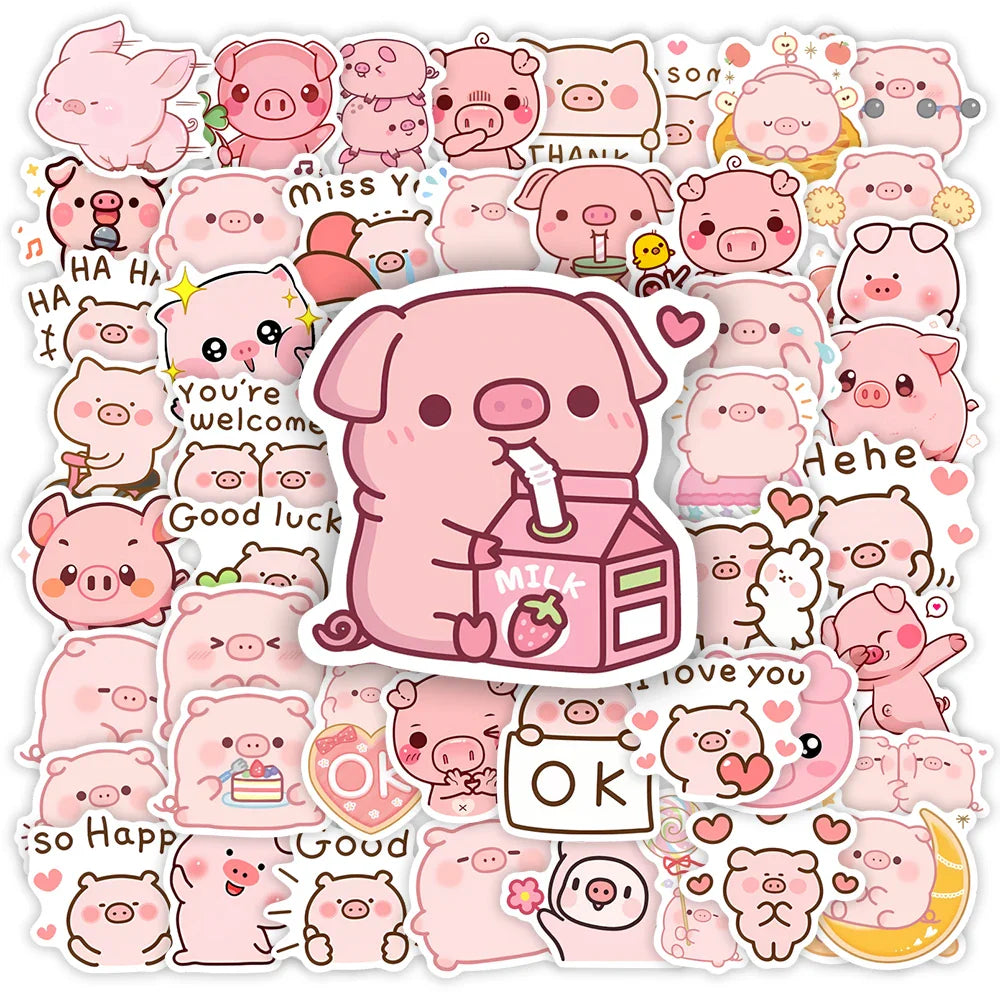 Pack d'autocollants cochon kawaii
