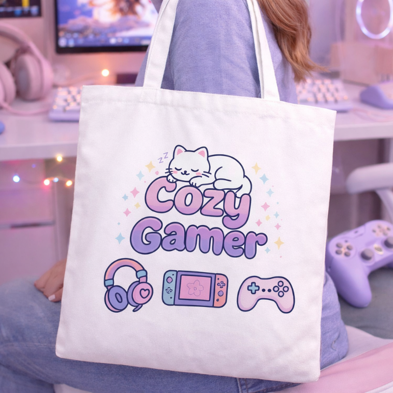 Kawaii "Cozy Gamer" Tote Bag