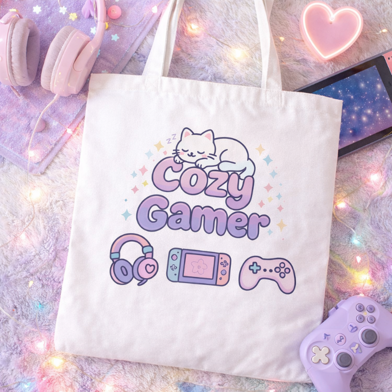 Kawaii "Cozy Gamer" Tote Bag