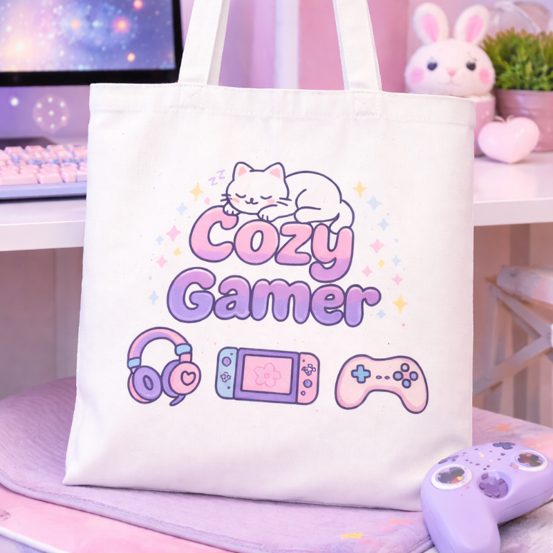 Kawaii "Cozy Gamer" Tote Bag