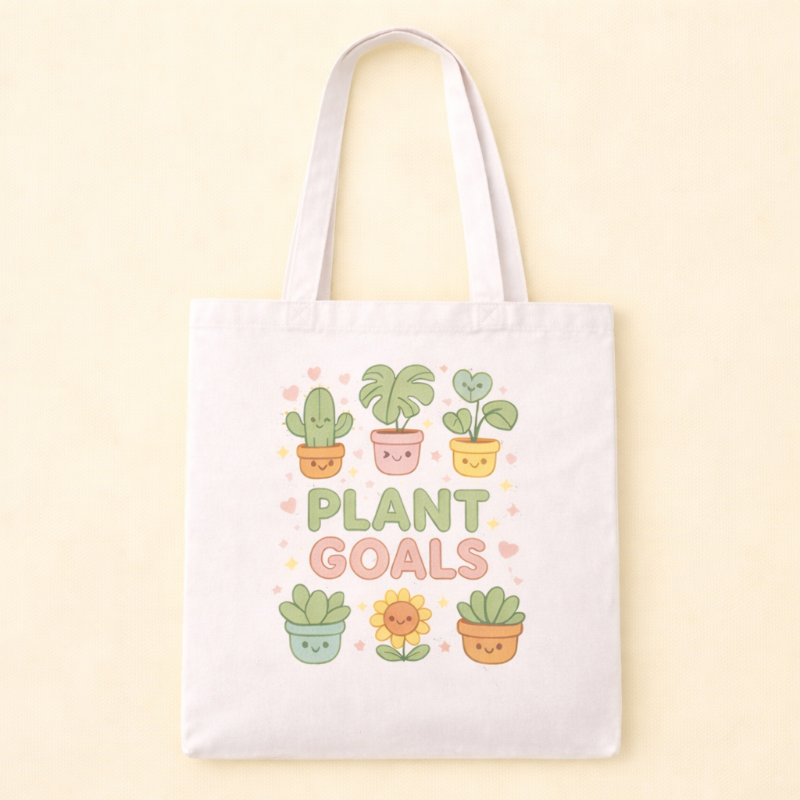 Kawaii "Plant Goals" Plant Lover's Tote Bag