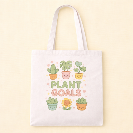 Kawaii "Plant Goals" Plant Lover's Tote Bag