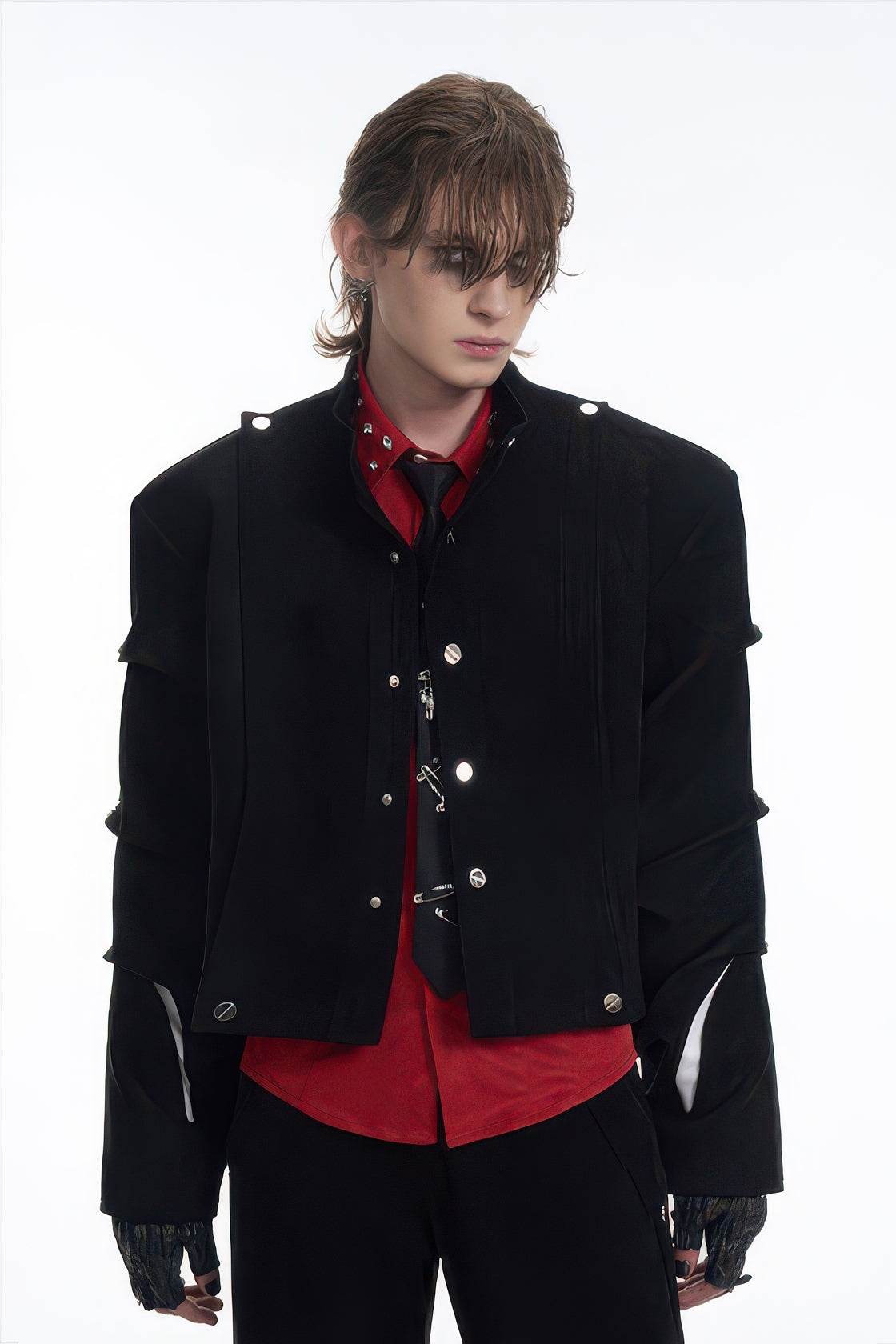 Men's Black Suede Short Jacket - Spring Crinkle Sleeve Coat